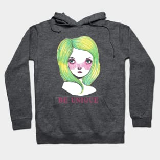 Be Unique: Pretty Green Haired Girl Hoodie